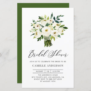 White Floral Bouquet Bridal Shower Invitation