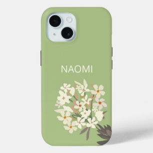 White Floral Bouquet Custom Name iPhone 15 Case