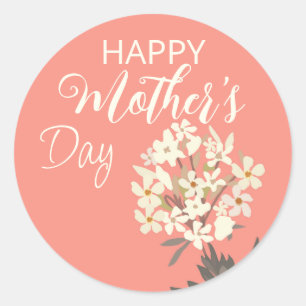 White Floral Bouquet / Mother's Day Classic Round Sticker