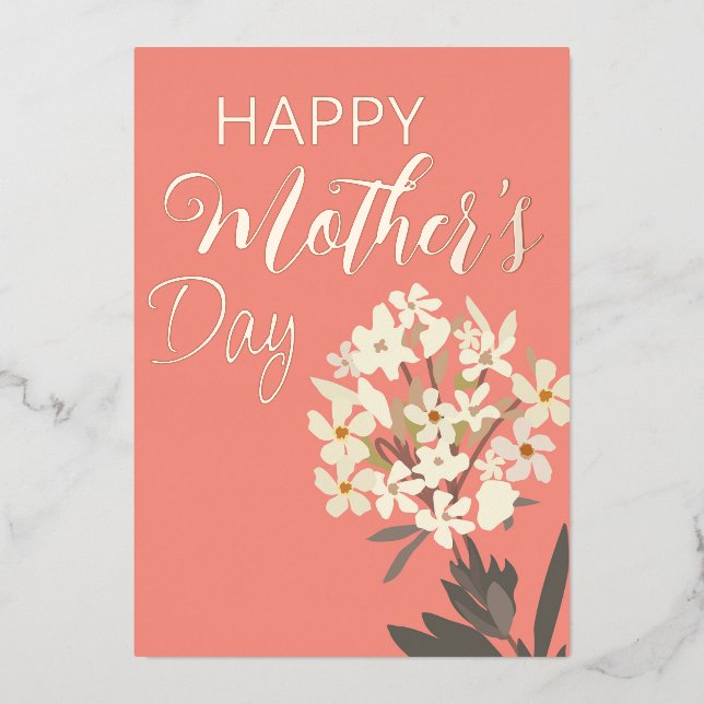 White Floral Bouquet / Mother's Day Foil Holiday Card (Front)