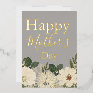 White Floral Bouquet/ Mother's Day Foil Holiday Card
