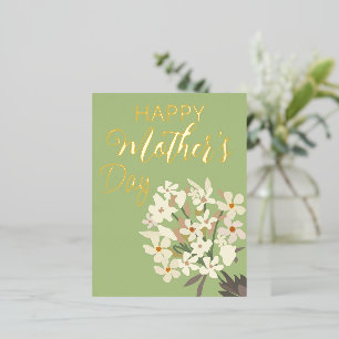 White Floral Bouquet / Mother's Day Foil Holiday Postcard
