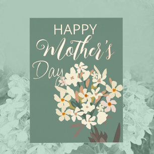White Floral Bouquet / Mother's Day Foil Holiday Postcard
