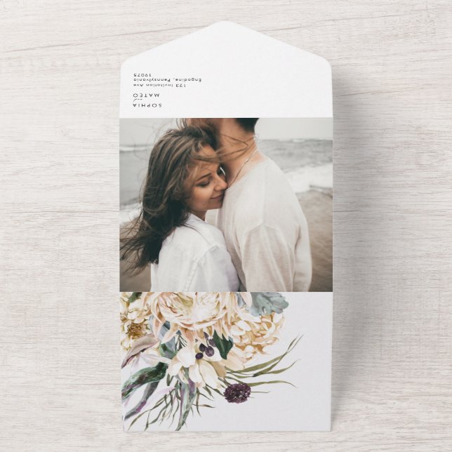 White Floral Bouquet Photo Seal And Send All In One Invitation (Outside)