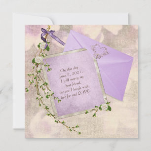 white floral branch on wedding stationery invitation