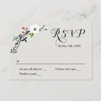 White Floral Branch Wreath | RSVP Reply Card