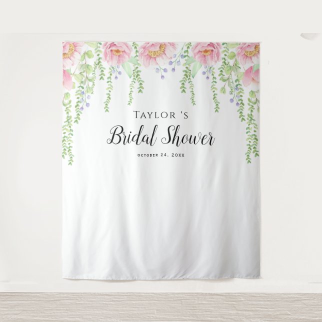 White Floral Bridal Shower Backdrop Tapestry (Front)