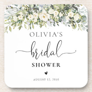 White Floral Bridal Shower Coasters