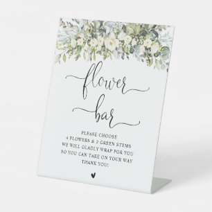 White Floral Bridal Shower Flower Bar Sign