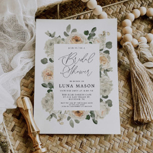 White floral Bridal Shower Photo Invitation