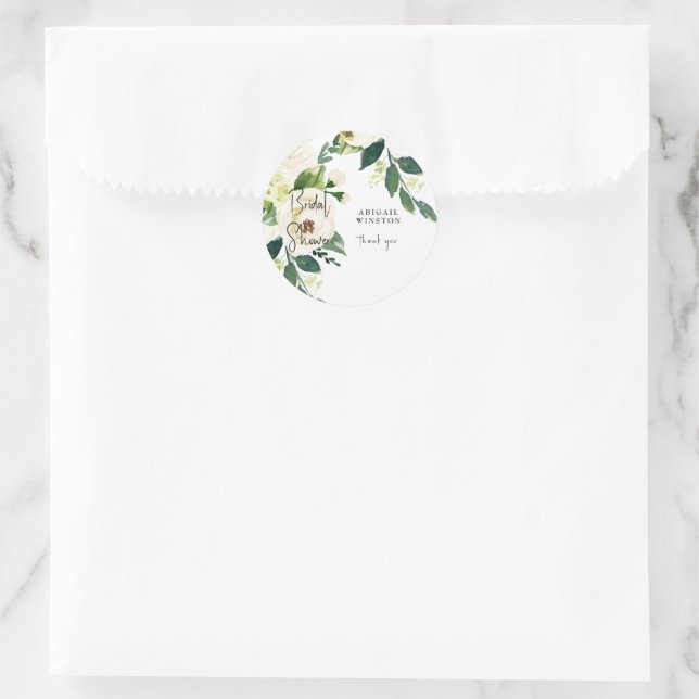 White Floral Bridal Shower Thank You Classic Round Sticker (Bag)