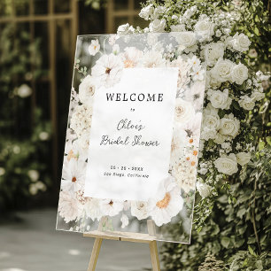 White Floral Bridal Shower Welcome Acrylic Sign
