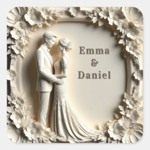 🤍 White Floral Bride And Groom Wedding Theme 🤍 Square Sticker