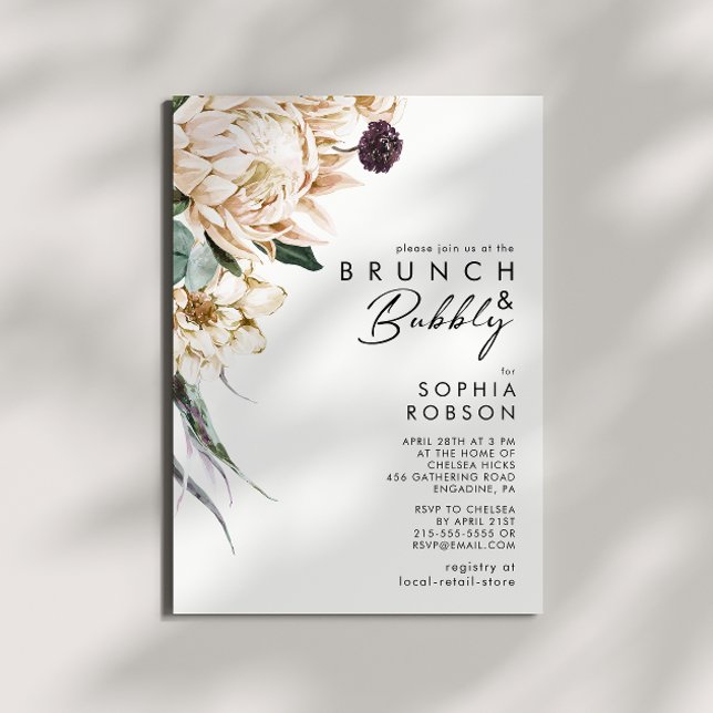 White Floral Brunch and Bubbly Invitation (Creator Uploaded)