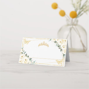 White Floral Butterflies Quinceañera 16th Birthday Place Card