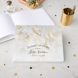 White Floral Celebration of Life Memorial Guest Book