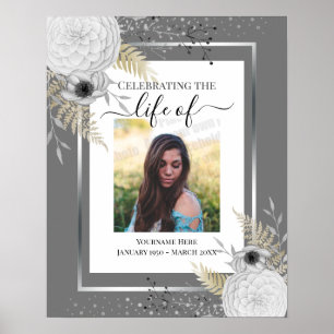 White Floral Celebration of Life Photo Poster