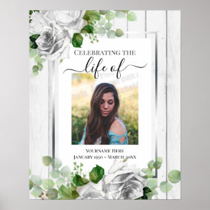 White Floral Celebration of Life Poster