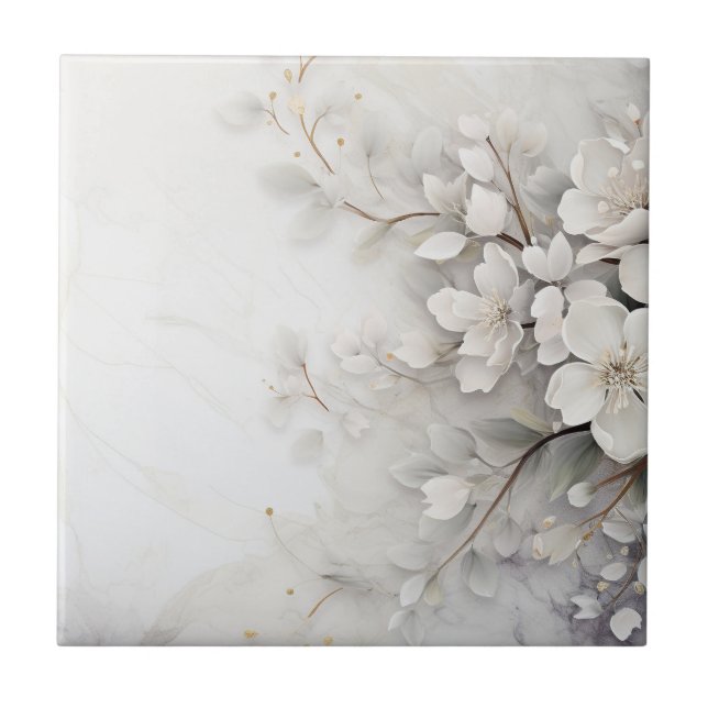 White Floral Ceramic Tile (Front)