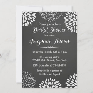 White Floral Chalkboard Bridal Shower Invitation