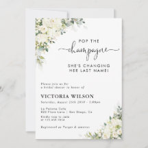 White Floral Champagne Bridal Shower Invitation