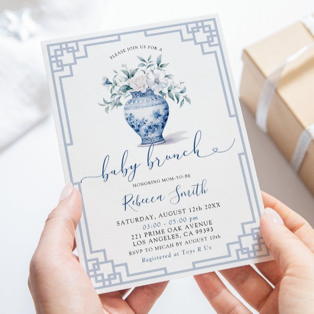 White Floral Chinoiserie Ginger Jar Baby Brunch Invitation (Creator Uploaded)