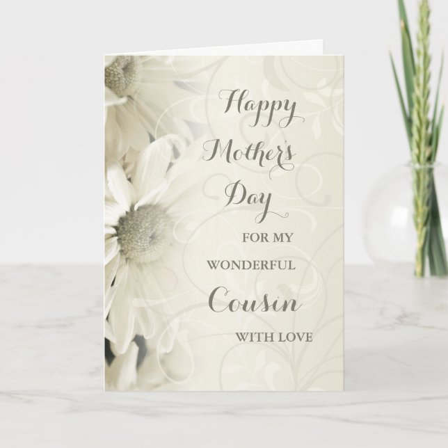 White Floral Cousin Happy Mother's Day Card (Front)