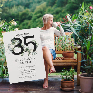 White Floral Cream 85th Birthday Party Invitation