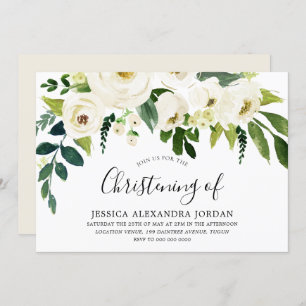 White Floral Cream Beautiful Christening Baptism Invitation