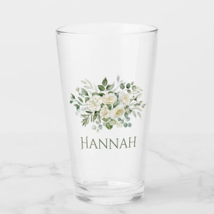 White Floral Custom Bridesmaid Favour Glass