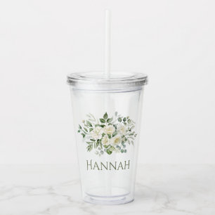 White Floral Custom Bridesmaid/Flower Girl Favour  Acrylic Tumbler