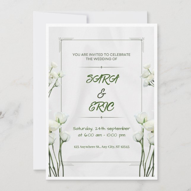 White Floral Customise Wedding Invitation Card (Front)