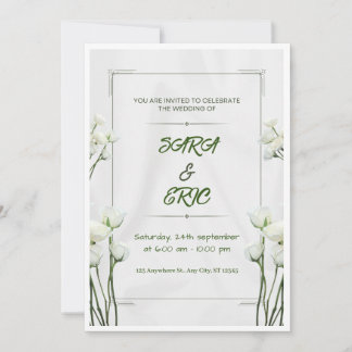 White Floral Customise Wedding Invitation Card