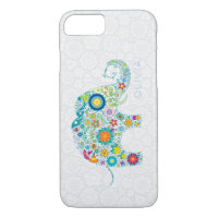 White Floral Damasks Colourful Floral Elephant
