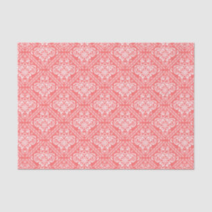 White Floral Damasks & Coral-Red Background Tissue Paper