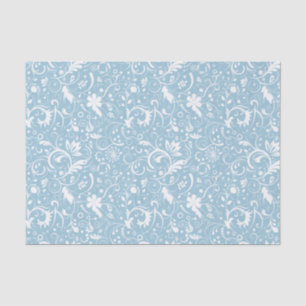 White Floral Damasks Custom Blue Background Tissue Paper