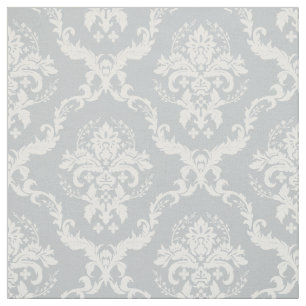 White Floral Damasks Custom Light Grey Background Fabric