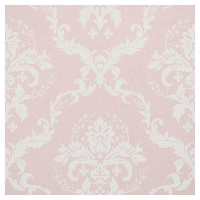 White Floral Damasks Custom Pastel Pink Background Fabric (Swatch)
