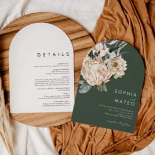White Floral   Dark Green All In One Wedding Arch Invitation