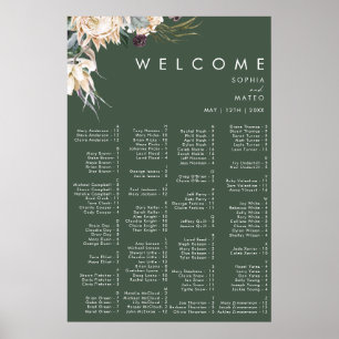 White Floral Dark Green Alphabetical Seating Chart