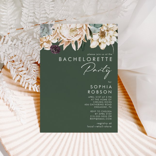 White Floral | Dark Green Bachelorette Party Invitation (Creator Uploaded)