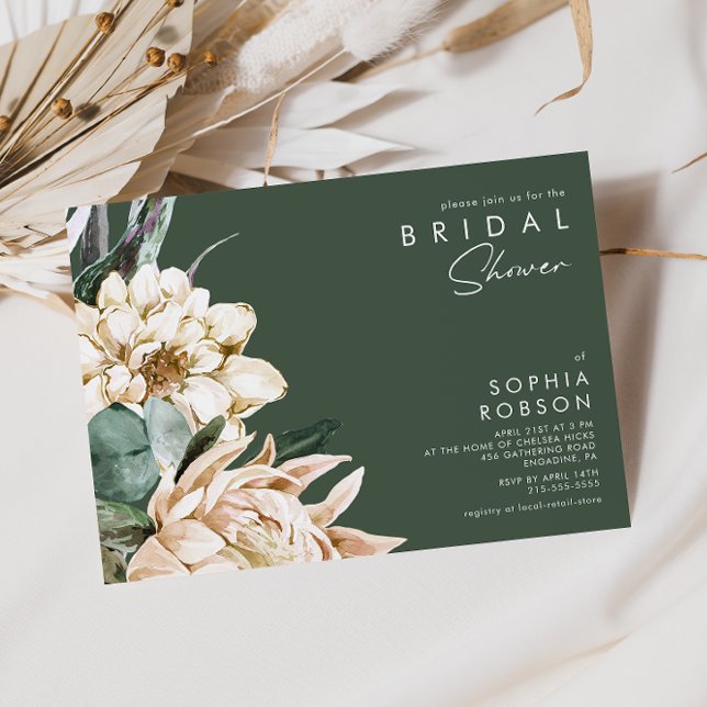 White Floral | Dark Green Bridal Shower Invitation (Creator Uploaded)