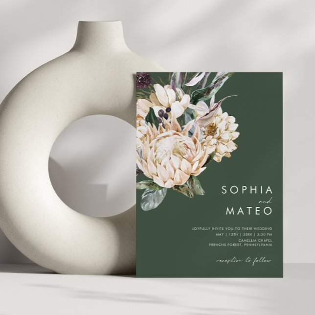 White Floral | Dark Green Casual Wedding Invitation (Creator Uploaded)