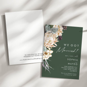 White Floral Dark Green Elopement Announcement