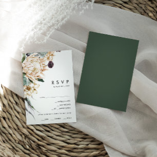 White Floral   Dark Green Menu Choice RSVP Card