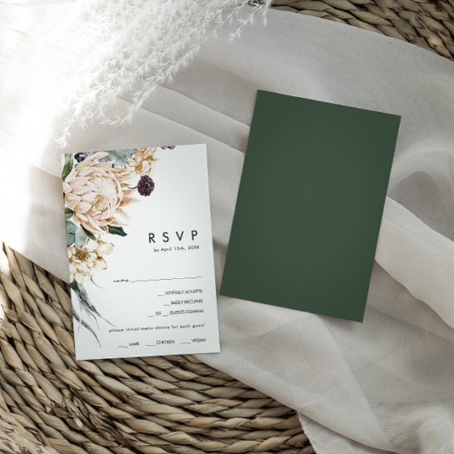 White Floral | Dark Green Menu Choice RSVP Card (Creator Uploaded)