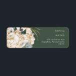 White Floral | Dark Green Return Address Return Address Label<br><div class="desc">We designed this White Floral | Dark Green return address label to complete your rustic dark tropical wedding. With its bohemian watercolor greenery to its modern boho winter flowers, including protea, dahlia, and dried lotus, the design is sure to set off your moody, minimalist green and white theme. Change the...</div>