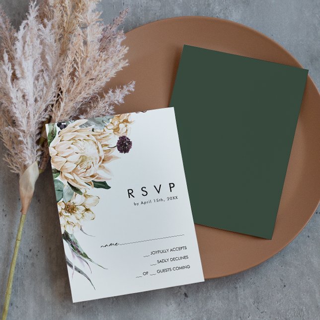 White Floral | Dark Green RSVP Card (Creator Uploaded)