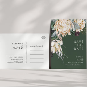 White Floral Dark Green Save The Date Postcard