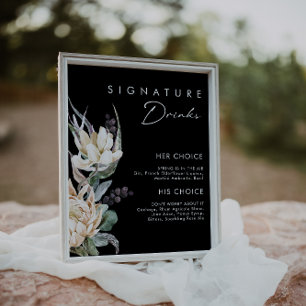 White Floral   Dark Green Signature Drinks Sign